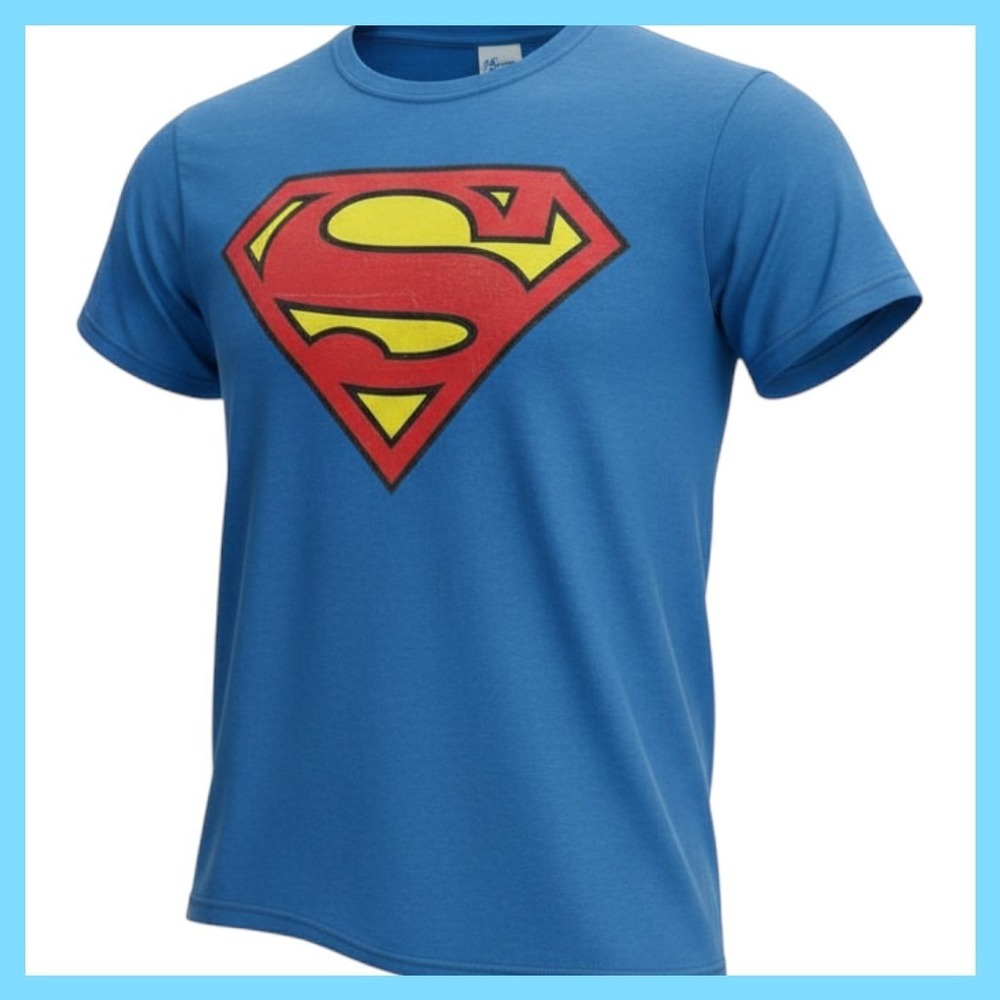 DC Comics Superman Shield Logo Graphic T-Shirt Blue Large Short Sleeve Cotton